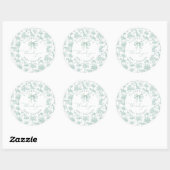 Sticker Rond Toile de jouy Safari Sage Baby shower merci (Feuille)