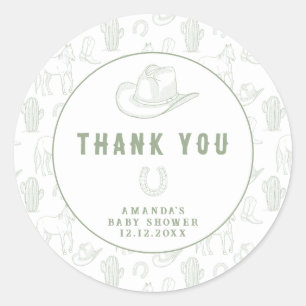 Sticker Rond Toile de Jouy Verte Cow-boy Occidental Baby Shower