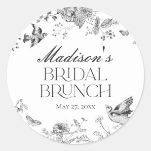Sticker Rond Toile De Jouy Vintage Florale Mariage Brunche Noir
