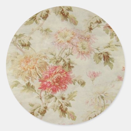 Sticker Rond Toile Florale française d'époque (Devant)