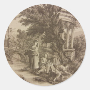 Sticker Rond Toile : Journée de lavage à la rivière