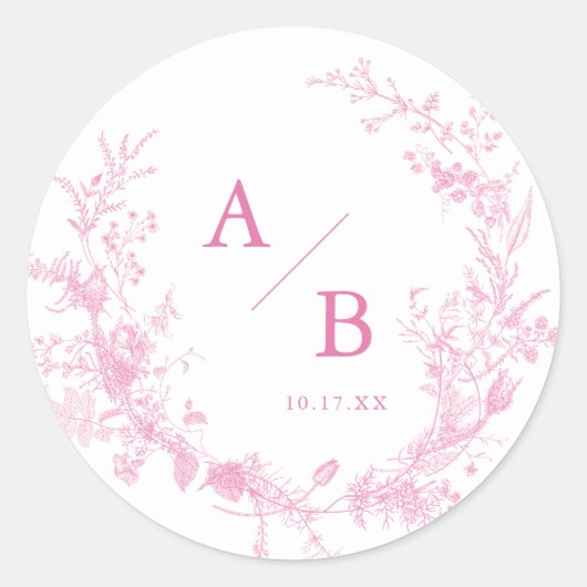 Sticker Rond Toile Mariage rose français Monogramme (Devant)