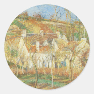 Sticker Rond Toits rouges, Coin d'un village, Hiver par Pissarr