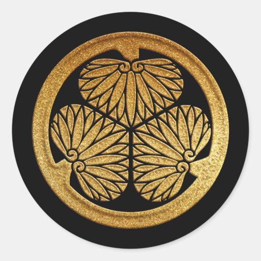 Sticker Rond Tokugawa Kamon Mitsuba Aoi en or (Devant)