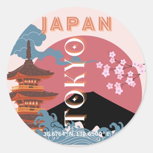 Sticker Rond Tokyo Japan Travel Art, Retro Travel Art (Devant)