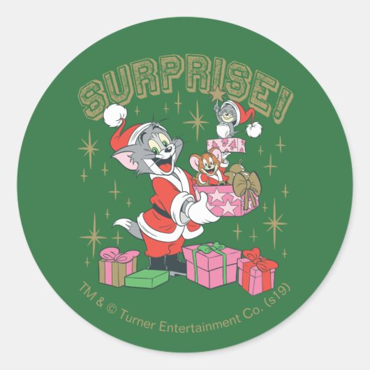 Sticker Rond Tom, Jerry et Nibbles Holiday Surprise (Devant)