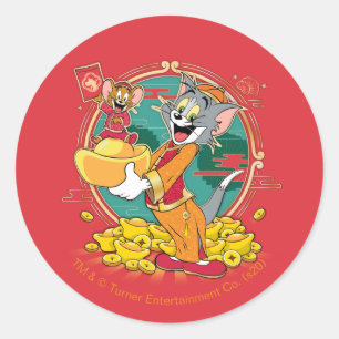 Sticker Rond Tom & Jerry New Years Red Envelope