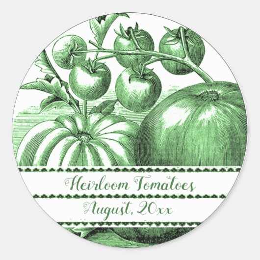 Sticker Rond Tomates de l'héritage Vintage vert modifiable (Devant)