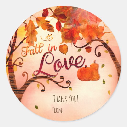 Sticker Rond TOMBER DANS L'AMOUR Automne Fête des mariées N'imp (Devant)