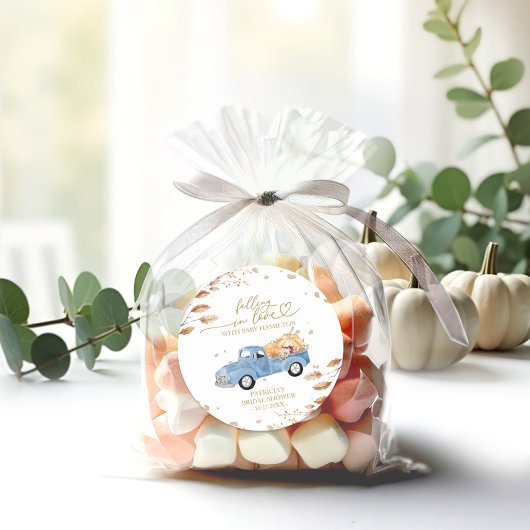 Sticker Rond Tomber dans l'amour Citrouille Baby shower d'autom