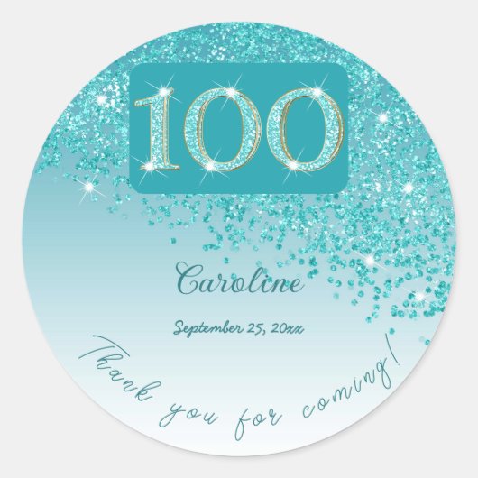 Sticker Rond Tomber la Parties scintillant bleue Turquoise, 100 (Devant)