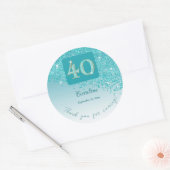 Sticker Rond Tomber Parties scintillant bleue Turquoise, 40e an (Enveloppe)