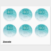 Sticker Rond Tomber Parties scintillant bleue Turquoise, 40e an (Feuille)