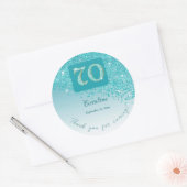 Sticker Rond Tomber Parties scintillant bleue Turquoise, 70e an (Enveloppe)