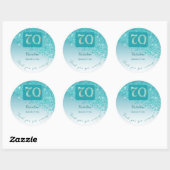 Sticker Rond Tomber Parties scintillant bleue Turquoise, 70e an (Feuille)