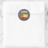 Sticker Rond Tombereau Rouge Garçon Constructeur (Sac)