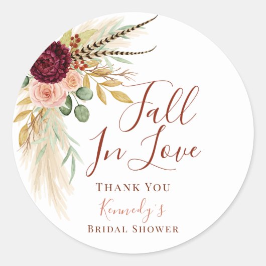 Sticker Rond Tombez amoureux Boho Herbe de Pampas Floral Automn (Devant)