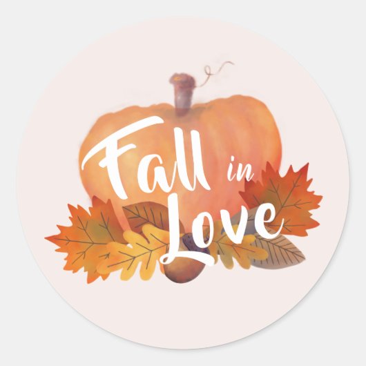 Sticker Rond Tombez amoureux Citrouille Feuilles d'automne Rose (Devant)