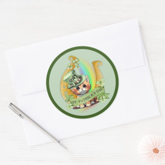 Sticker Rond Tomcat Joyeux Saint Patrick (Enveloppe)