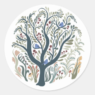 Sticker rond Tone de Forêt Terre Whimsical Folk Ar
