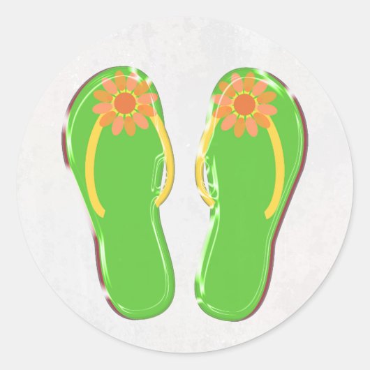 Sticker Rond tongs vert néon avec fleur (Devant)