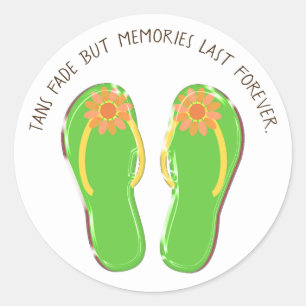 Sticker Rond tongs vert néon avec fleur et citation