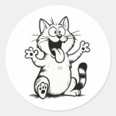 Sticker Rond "Tongue Out, Paws Up!" – Funny Cartoon Cat (Devant)