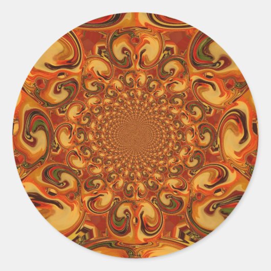 Sticker Rond Tons Abstraits orange, marron et vert (Devant)