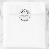 Sticker Rond Tons Feuilles bleus avec or, Mariage (Sac)