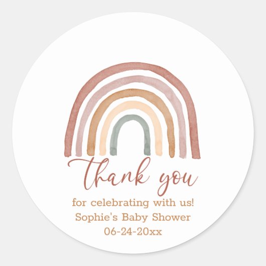 Sticker Rond Tons Mués Boho arc-en-ciel Merci (Devant)