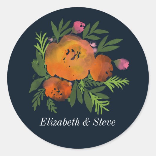 Sticker Rond Tons Terre Brûlé Orange Marine Floral Mariage (Devant)
