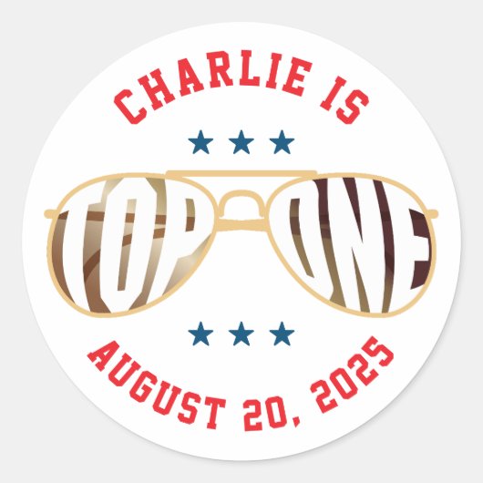 Sticker Rond Top One Fighter Pilot Thème Premier anniversaire (Devant)