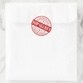 Sticker Rond Top Secret Confidentiel Timbre Blanc Étoiles Rouge (Sac)