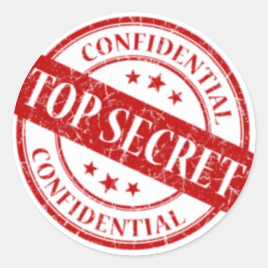 Sticker Rond Top Secret Confidentiel Timbre Blanc Étoiles Rouge (Devant)