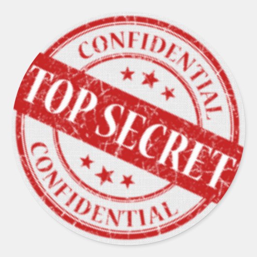 Sticker Rond Top Secret Confidentiel Timbre Blanc Linge Rouge (Devant)