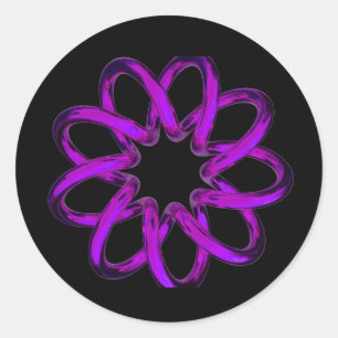 Sticker Rond Tore Violet Néon Sur Fond Noir