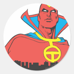 Sticker Rond Tornade rouge derrière le paysage urbain