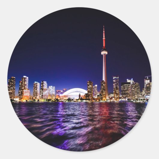 Sticker Rond Toronto, Canada Night Skyline (Devant)