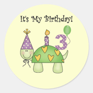 Sticker Rond Tortue 3ème Anniversaire Tshirts et cadeaux