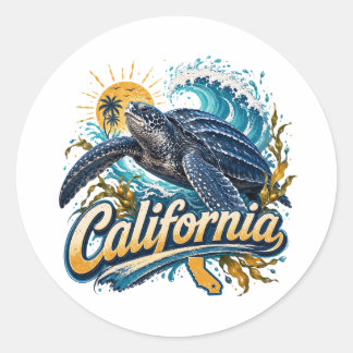 Sticker Rond Tortue à Carapace de Californie Art Côtiers