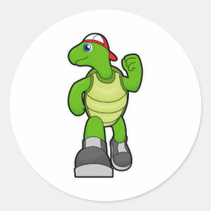 Sticker Rond Tortue à courir avec Casquette