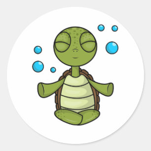 Sticker Rond Tortue à la méditation en position assise