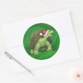 Sticker Rond Tortue à Santa Chapeau sur Vert (Enveloppe)