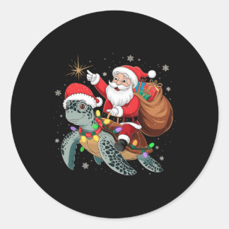 Sticker Rond Tortue amusante Noël Père Noël équitation Tortue d