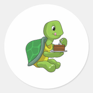Sticker Rond Tortue au gâteau