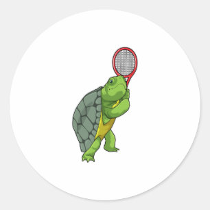 Sticker Rond Tortue au Tennis avec raquette de tennis