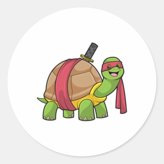 Sticker Rond Tortue aux arts martiaux avec épée (Devant)