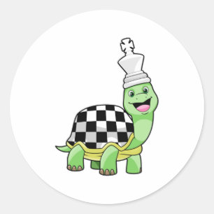 Sticker Rond Tortue aux échecs avec jeu d'échecs & King