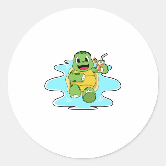 Sticker Rond Tortue avec boisson dans l'eau (Devant)