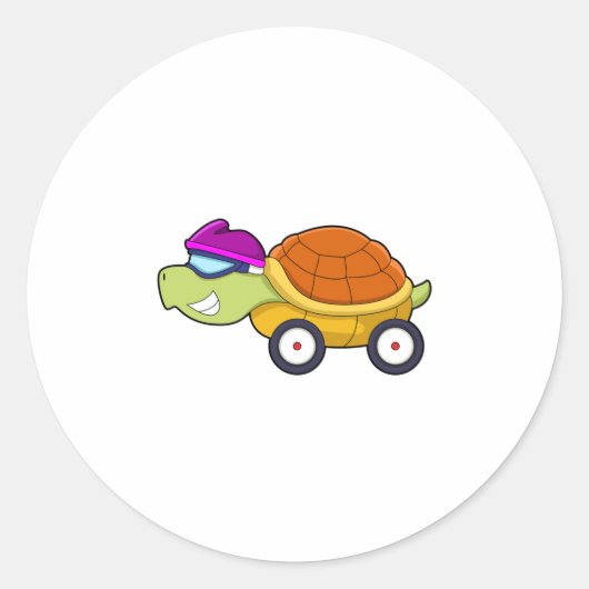 Sticker Rond Tortue avec coquille comme voiture (Devant)